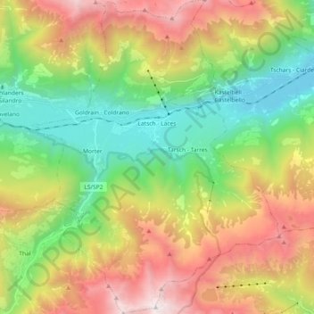 Mapa topográfico Laces, altitud, relieve