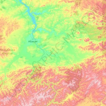Mapa topográfico Минусинская котловина, altitud, relieve