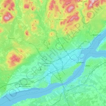 Mapa topográfico Agglomération de Québec, altitud, relieve