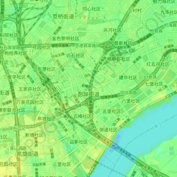 Mapa topográfico 彭埠街道, altitud, relieve
