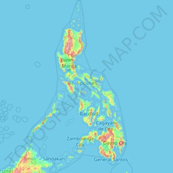Mapa topográfico Philippines, altitud, relieve