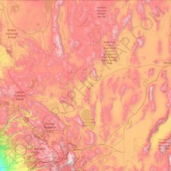 Mapa topográfico Washoe County, altitud, relieve