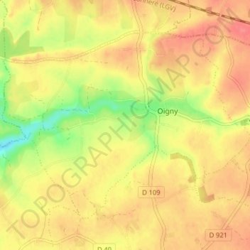 Mapa topográfico Oigny, altitud, relieve