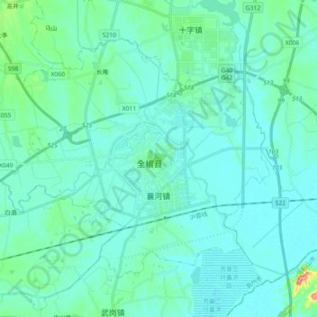 Mapa topográfico 襄河镇, altitud, relieve