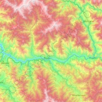 Mapa topográfico Doda, altitud, relieve