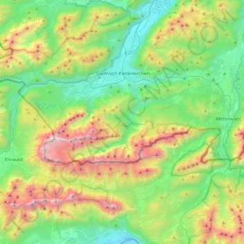 Mapa topográfico Wetterstein, altitud, relieve