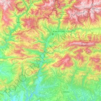 Mapa topográfico Alt Urgell, altitud, relieve