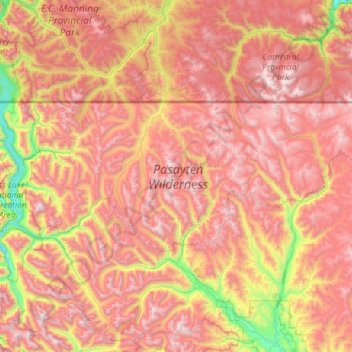 Mapa topográfico Pasayten Wilderness, altitud, relieve