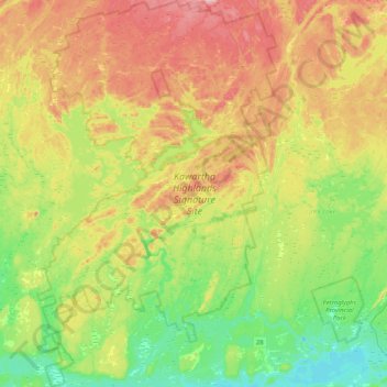 Mapa topográfico Kawartha Highlands Signature Site, altitud, relieve