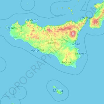 Mapa topográfico Sicilië, altitud, relieve