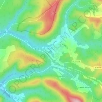 Mapa topográfico Belverne, altitud, relieve