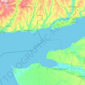 Mapa topográfico Таганрогский залив, altitud, relieve