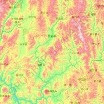 Mapa topográfico 景谷傣族彝族自治县, altitud, relieve