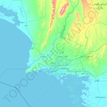 Mapa topográfico ڪراچي Karachi, altitud, relieve