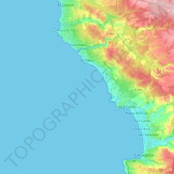 Mapa topográfico El Tabo, altitud, relieve