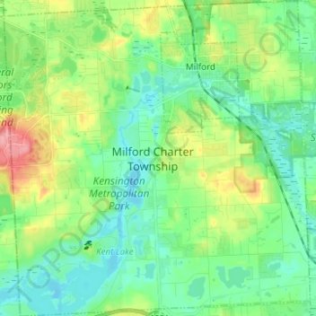 Mapa topográfico Milford Township, altitud, relieve
