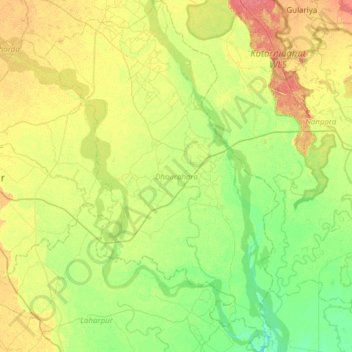 Mapa topográfico Dhaurahara, altitud, relieve