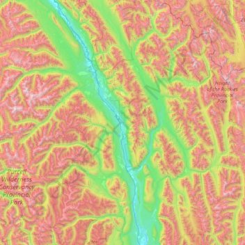 Mapa topográfico Area F (Columbia Lake/Windermere Lake), altitud, relieve