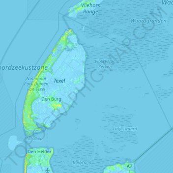 Mapa topográfico Texel, altitud, relieve