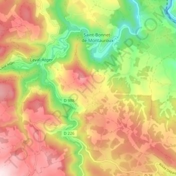 Mapa topográfico Laval-Atger, altitud, relieve