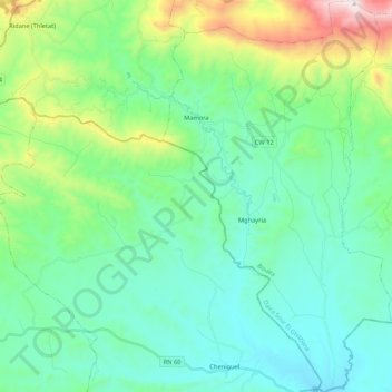 Mapa topográfico Mamora, altitud, relieve