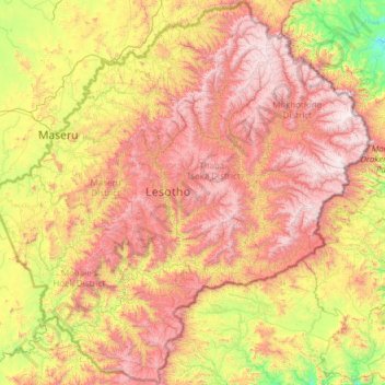 Mapa topográfico Lesoto, altitud, relieve