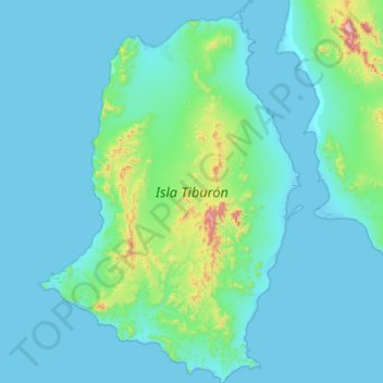 Mapa topográfico Tiburon Island, altitud, relieve