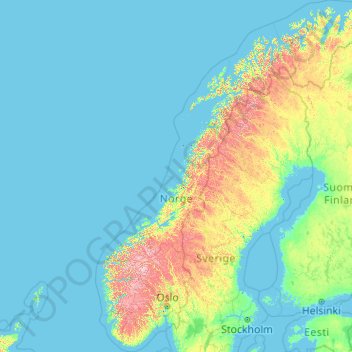 Mapa topográfico Norwegen, altitud, relieve