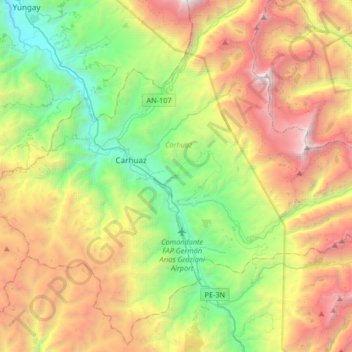Mapa topográfico Marcará, altitud, relieve