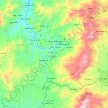 Mapa topográfico Quezaltepeque, altitud, relieve
