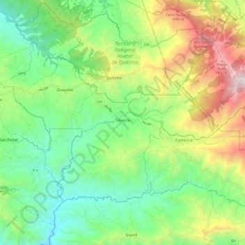 Mapa topográfico Tabarcia, altitud, relieve