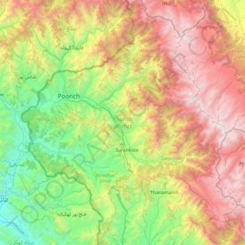 Mapa topográfico Punch, altitud, relieve