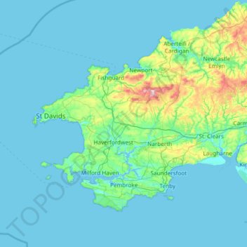 Mapa topográfico Pembrokeshire, altitud, relieve