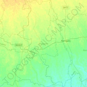 Mapa topográfico Bhargama, altitud, relieve