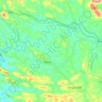 Mapa topográfico Vellanad, altitud, relieve