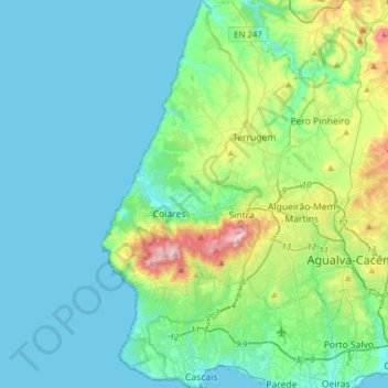 Mapa topográfico Sintra-Cascais Natural Park, altitud, relieve