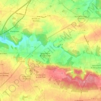 Mapa topográfico Les Monts du Roumois, altitud, relieve