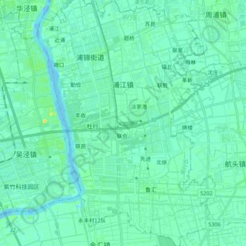 Mapa topográfico 浦江镇, altitud, relieve
