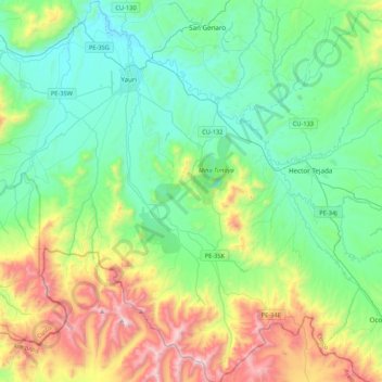 Mapa topográfico Espinar, altitud, relieve