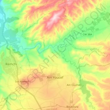 Mapa topográfico Aïn Youcef, altitud, relieve