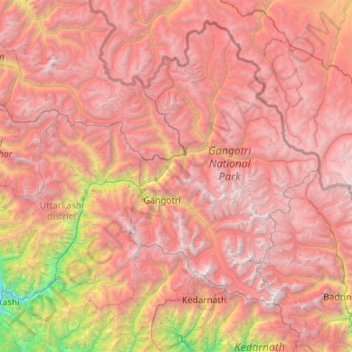 Mapa topográfico Bhatwari, altitud, relieve