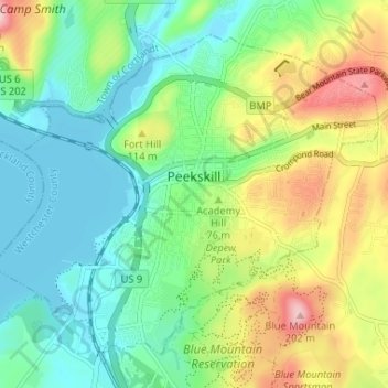 Mapa topográfico City of Peekskill, altitud, relieve