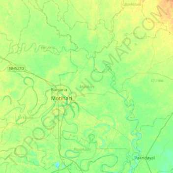 Mapa topográfico Motihari, altitud, relieve