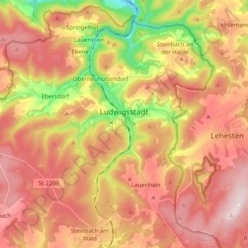 Mapa topográfico Ludwigsstadt, altitud, relieve