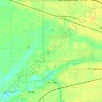Mapa topográfico Yorktown, altitud, relieve