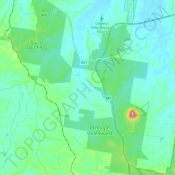 Mapa topográfico Glenugie, altitud, relieve