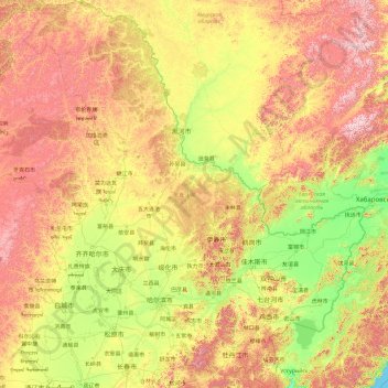 Mapa topográfico Heilongjiang, altitud, relieve