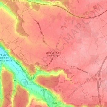 Mapa topográfico Saint-Germain-la-Campagne, altitud, relieve