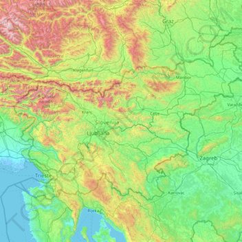 Mapa topográfico Slovénie, altitud, relieve