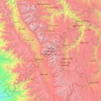 Mapa topográfico Parque Nacional Huascarán, altitud, relieve